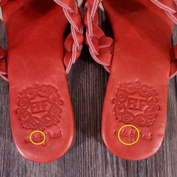 Elf Sea Escape Slide Sandals Womens Size 9 Made By Hand Red Leather - Picture 6 of 12